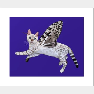 Snow Lynx Bengal Leopard Moth Flitter Kitty Posters and Art